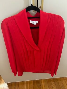 Vintage Red Pleated V-Neck Blouse by Jennifer Cryer